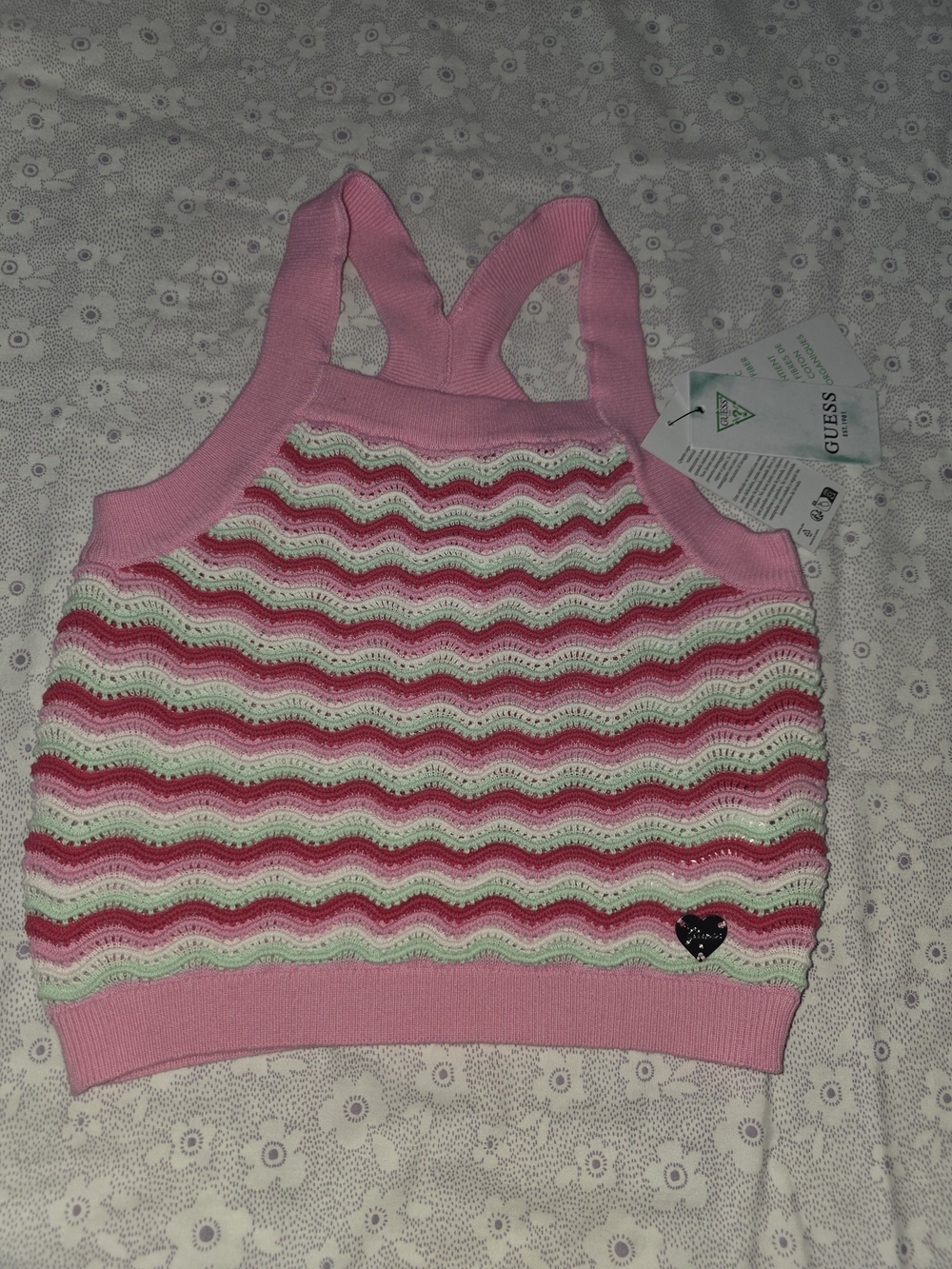 Guess Pink Crochet Stripe Tank Top - Pink, White, Mint
